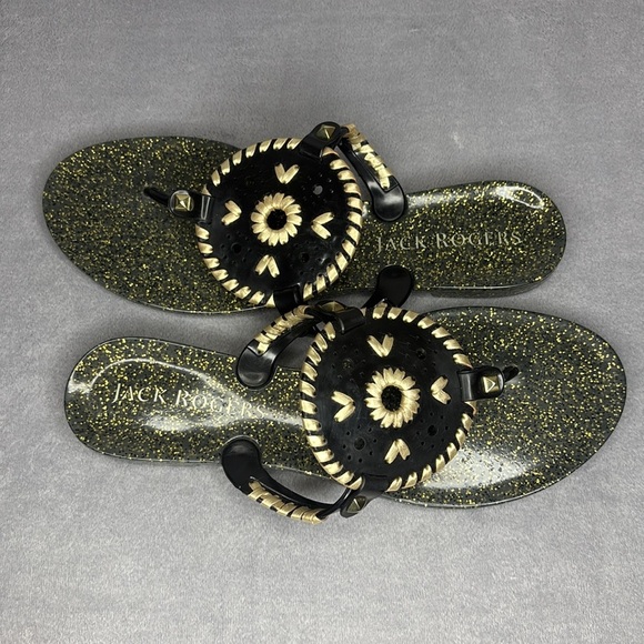 Jack Rogers Black and Gold Sandals with Elegant Design Size: 8 - Picture 2 of 7